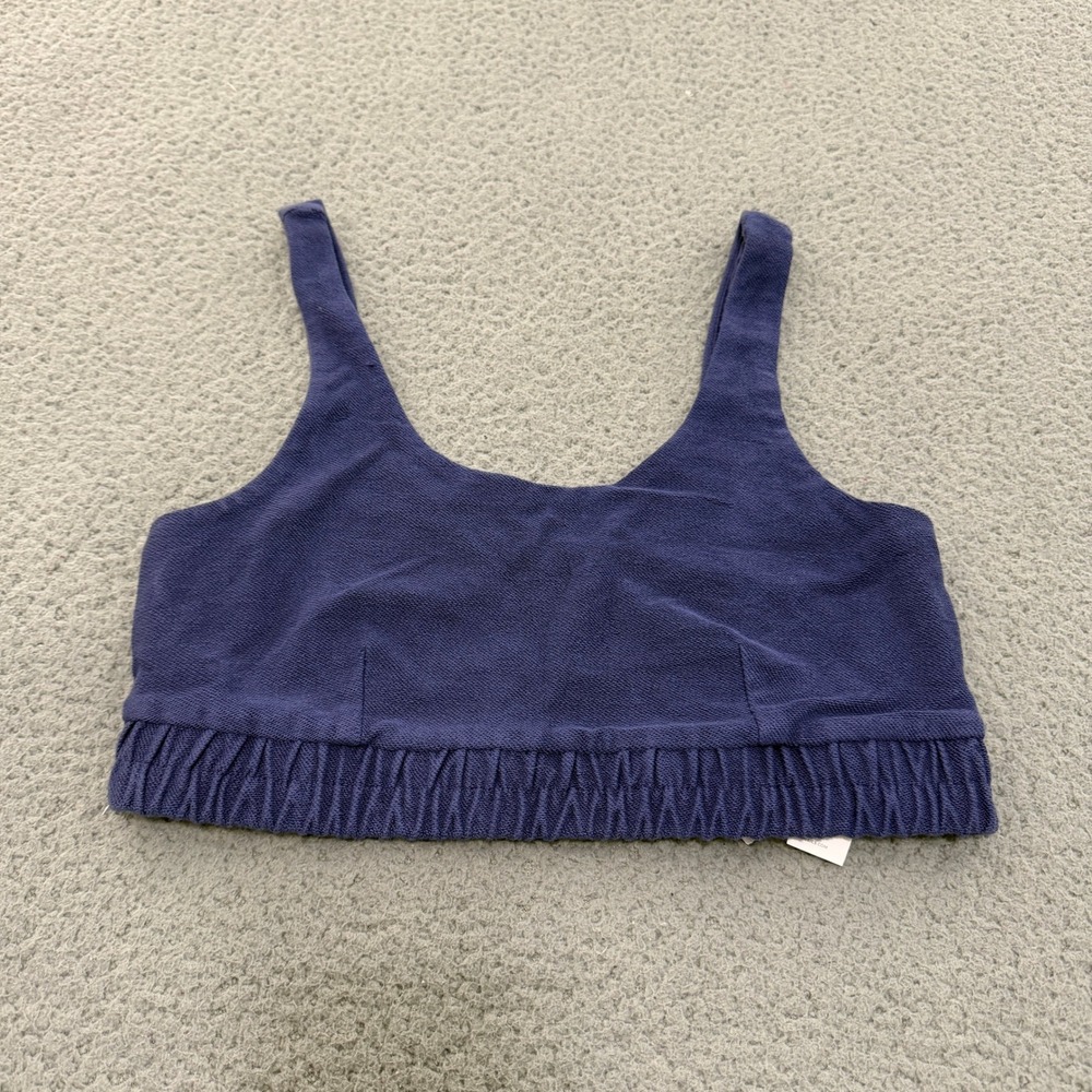Fabletics Blue French Terry Cropped Tank Top Bra Scoop Neck Elastic Hem Size M